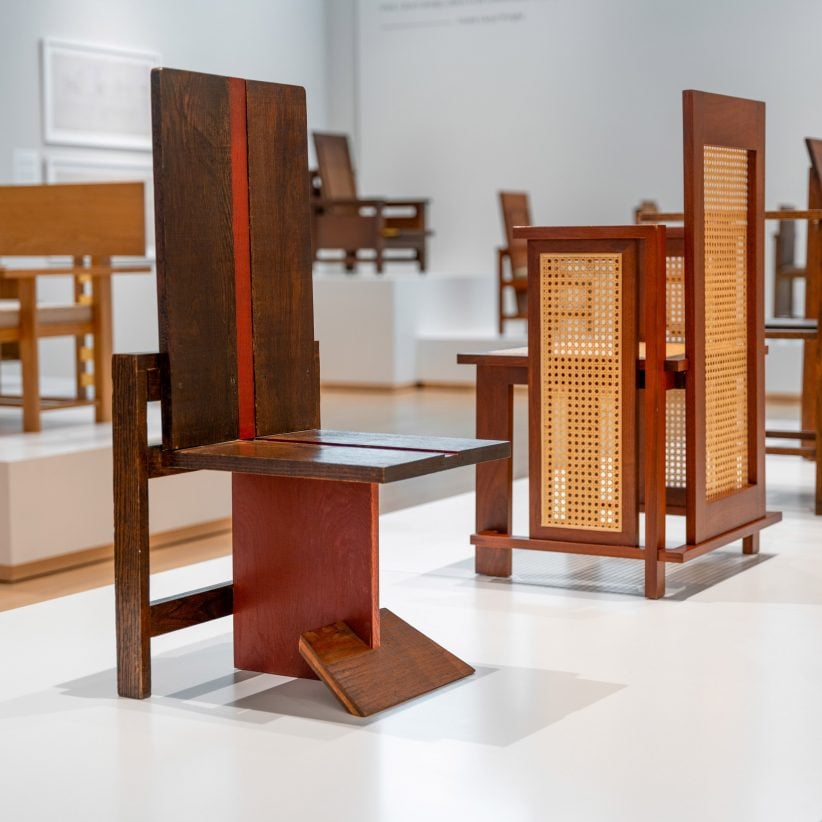 Geometric chairs in a museum